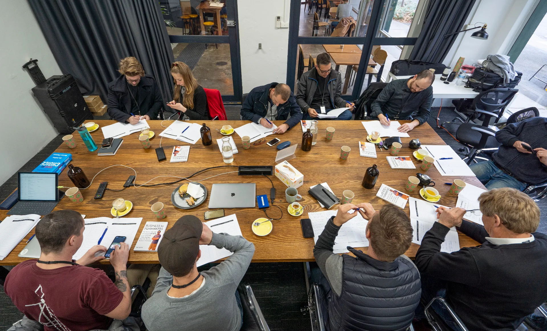 Overhead view of workshop in progress